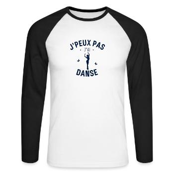 J Peux pas j ai Danse - T-shirt baseball manches longues Homme - blanc/noir - Devant - Nik (191cm)