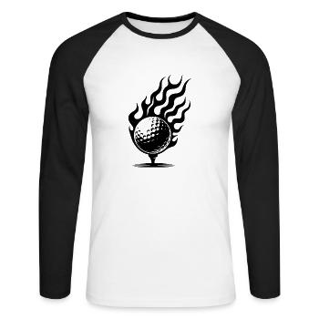 Golfball auf Tee brennend Feuer Flammen Style - Unisex Baseballshirt langarm - Weiß/Schwarz - Vorne - Nik (191cm)