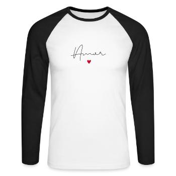 Grand classique avec un petit message d'amour AMOR - T-shirt baseball manches longues Homme - blanc/noir - Devant - Nik (191cm)