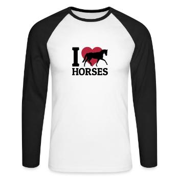 I love Horses - Unisex Long Sleeve Baseball T-Shirt - white/black - Front - Nik (191cm)