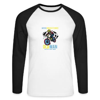 Motocross -Zitat unterschätzt nie einen alten Mann - Unisex Baseballshirt langarm - Weiß/Schwarz - Vorne - Nik (191cm)