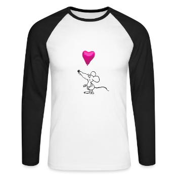 Maus mit Herz Ballon romantisches Symbol - Unisex Baseballshirt langarm - Weiß/Schwarz - Vorne - Nik (191cm)