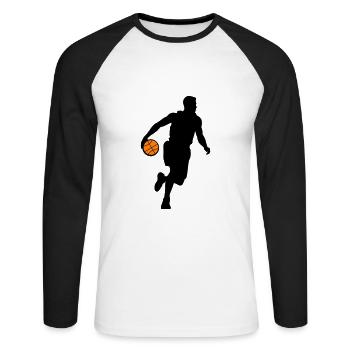 Basketballer Symbol Basketball Spieler Mann - Unisex Baseballshirt langarm - Weiß/Schwarz - Vorne - Nik (191cm)