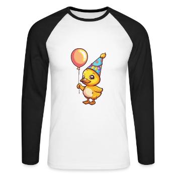 Canard Anniversaire Bébé - T-shirt baseball manches longues Homme - blanc/noir - Devant - Nik (191cm)