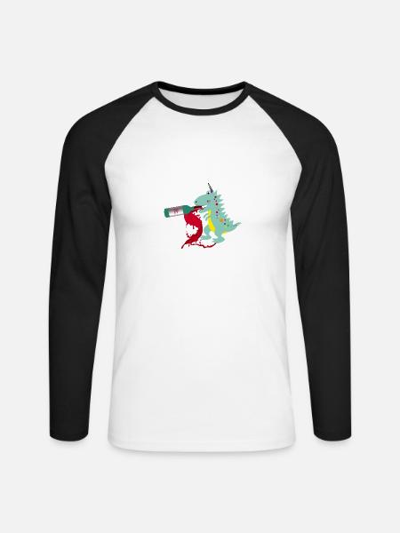 vino dino,wein,dinosaurier,vino - Unisex Baseballshirt langarm - Weiß/Schwarz