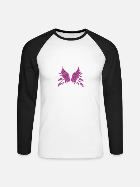 engel,pink,federn,angelwings,Flügel - Unisex Baseballshirt langarm - Weiß/Schwarz