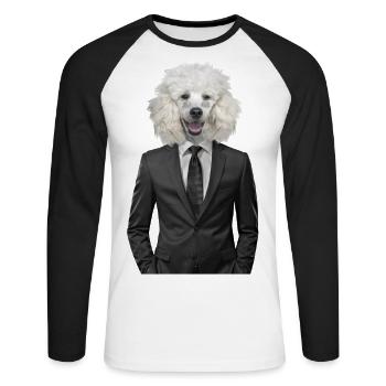 chien | chien | animal en costume - T-shirt baseball manches longues Homme - blanc/noir - Devant - Nik (191cm)