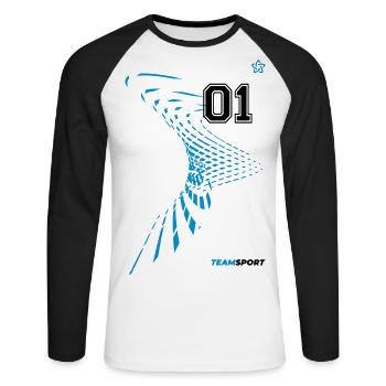 01 TRIKOT Trikotnummer Sport Team Spiel Eins Motiv - Unisex Baseballshirt langarm - Weiß/Schwarz - Vorne - Nik (191cm)