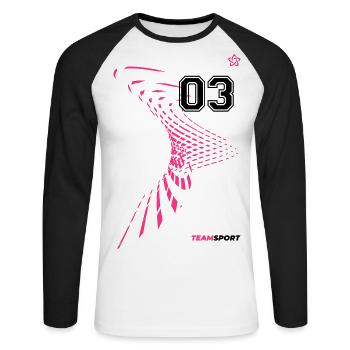 03 JERSEY Jersey Number Three Sport Team Game Motif - Unisex Long Sleeve Baseball T-Shirt - white/black - Front - Nik (191cm)