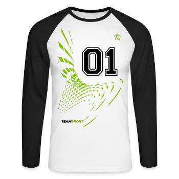 01 TRIKOT Trikotnummer Sport Team Spiel Eins Motiv - Unisex Baseballshirt langarm - Weiß/Schwarz - Vorne - Nik (191cm)