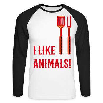 I Like Animals! (Grillbesteck / 3C) - Unisex Baseballshirt langarm - Weiß/Schwarz - Vorne - Nik (191cm)