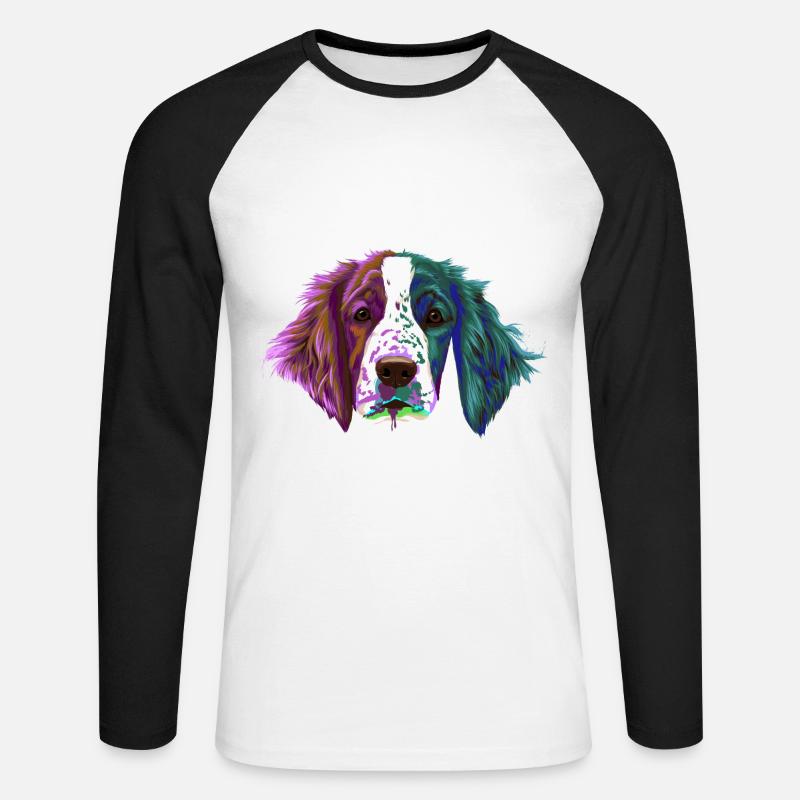 Splash Welsh Springer Spaniel Hund - Unisex Baseballshirt langarm - Weiß/Schwarz