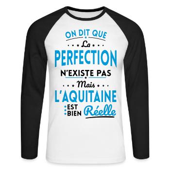 Perfection n'existe pas l'Aquitaine est Réelle - T-shirt baseball manches longues Homme - blanc/noir - Devant - Nik (191cm)