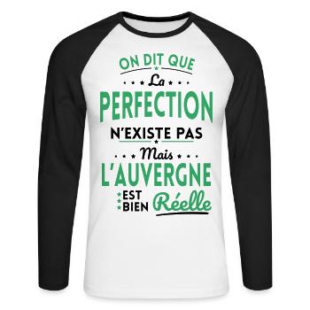 Perfection n'existe pas l'Auvergne est bien Réelle - T-shirt baseball manches longues Homme - blanc/noir - Devant - Nik (191cm)