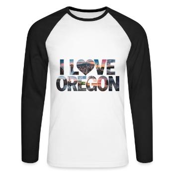 I Love Oregon für Oregon Urlauber - Unisex Baseballshirt langarm - Weiß/Schwarz - Vorne - Nik (191cm)