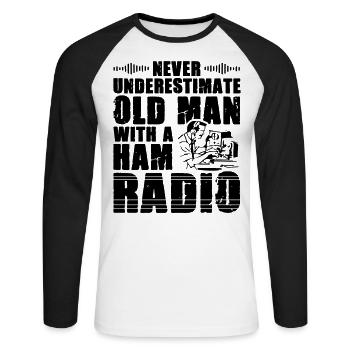 Old Man with a Ham Radio - Unisex Long Sleeve Baseball T-Shirt - white/black - Front - Nik (191cm)