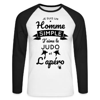 Cadeau judo - Homme simple aime le judo et l'apéro - T-shirt baseball manches longues Homme - blanc/noir - Devant - Nik (191cm)