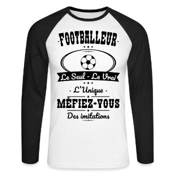 Footballeur - Le Seul - Le Vrai - L'Unique - T-shirt baseball manches longues Homme - blanc/noir - Devant - Nik (191cm)