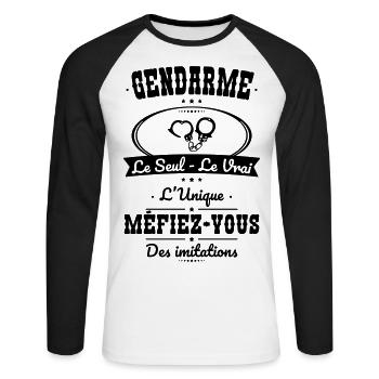 Gendarme - Le Seul - Le Vrai - L'Unique - T-shirt baseball manches longues Homme - blanc/noir - Devant - Nik (191cm)