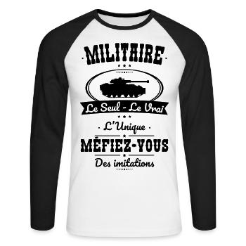 Militaire - Le Seul - Le Vrai - L'Unique - T-shirt baseball manches longues Homme - blanc/noir - Devant - Nik (191cm)
