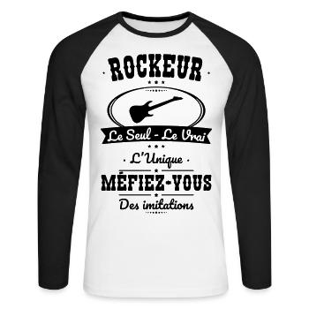 Rockeur - Le Seul - Le Vrai - L'Unique - T-shirt baseball manches longues Homme - blanc/noir - Devant - Nik (191cm)