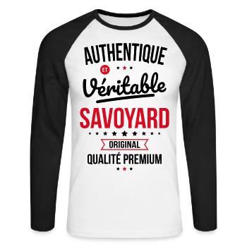 Authentique et véritable Savoyard - Original - T-shirt baseball manches longues Homme - blanc/noir - Devant - Nik (191cm)