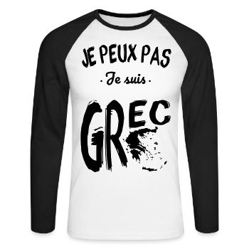 Je peux pas je suis Grec - T-shirt baseball manches longues Homme - blanc/noir - Devant - Nik (191cm)
