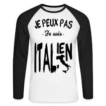 Je peux pas je suis Italien - T-shirt baseball manches longues Homme - blanc/noir - Devant - Nik (191cm)