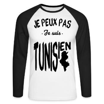 Je peux pas je suis Tunisien - T-shirt baseball manches longues Homme - blanc/noir - Devant - Nik (191cm)