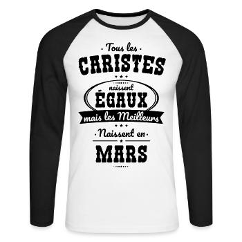 Caristes égaux meilleurs naissent en Mars - T-shirt baseball manches longues Homme - blanc/noir - Devant - Nik (191cm)