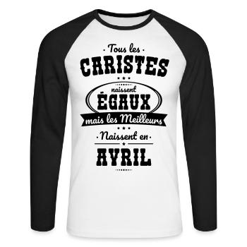 Caristes égaux meilleurs naissent en Avril - T-shirt baseball manches longues Homme - blanc/noir - Devant - Nik (191cm)