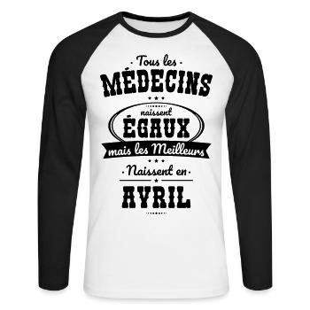 Médecins égaux meilleurs naissent en Avril - T-shirt baseball manches longues Homme - blanc/noir - Devant - Nik (191cm)
