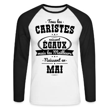Caristes égaux meilleurs naissent en Mai - T-shirt baseball manches longues Homme - blanc/noir - Devant - Nik (191cm)