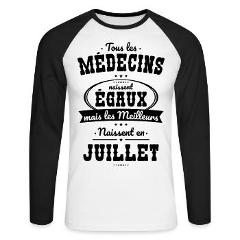 Médecins égaux meilleurs naissent en Juillet - T-shirt baseball manches longues Homme - blanc/noir - Devant - Nik (191cm)