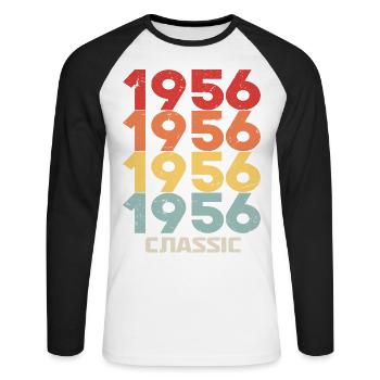 1956 Jubiläum im klassischen Vintage-Stil 1956 - Unisex Baseballshirt langarm - Weiß/Schwarz - Vorne - Nik (191cm)