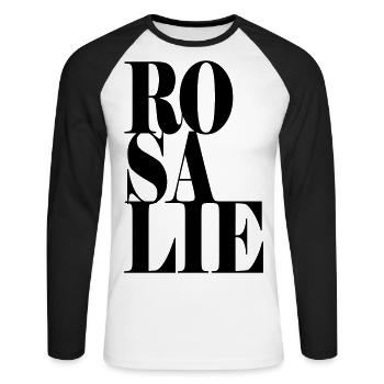 Rosalie Nom Prénom Police moderne Word Art - T-shirt baseball manches longues Homme - blanc/noir - Devant - Nik (191cm)