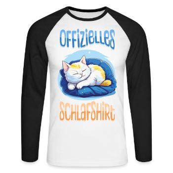 Chemise de nuit officielle Pyjama chat Animal mignon - T-shirt baseball manches longues Homme - blanc/noir - Devant - Nik (191cm)