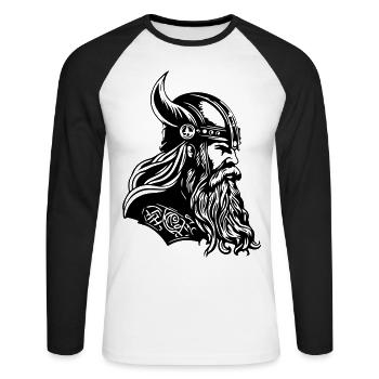 Wikinger Helm Krieger Viking - Unisex Baseballshirt langarm - Weiß/Schwarz - Vorne - Nik (191cm)