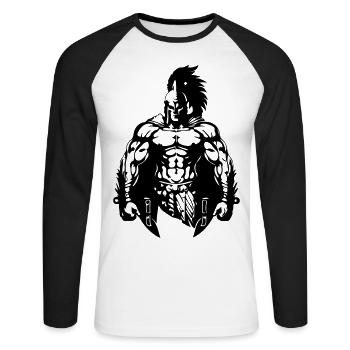 Muscles guerriers spartiates Sparte - T-shirt baseball manches longues Homme - blanc/noir - Devant - Nik (191cm)