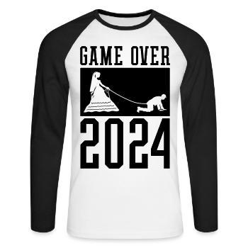 Game Over 2024 Mariage - T-shirt baseball manches longues Homme - blanc/noir - Devant - Nik (191cm)