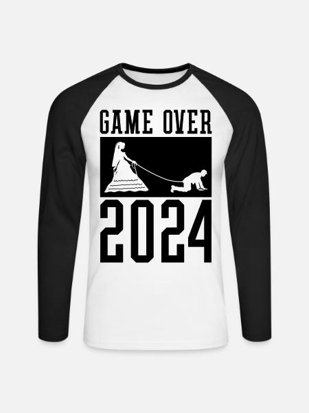 Game Over 2024 Mariage - T-shirt baseball manches longues Homme - blanc/noir