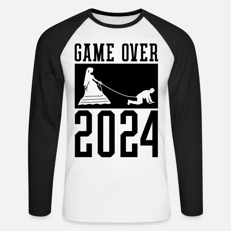 Game Over 2024 Hochzeit - Unisex Baseballshirt langarm - Weiß/Schwarz