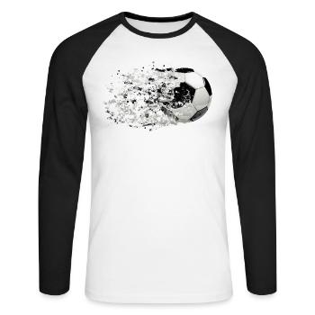 51 Fußball Ball fliegt Spritzer Splash Farbkleckse - Unisex Baseballshirt langarm - Weiß/Schwarz - Vorne - Nik (191cm)