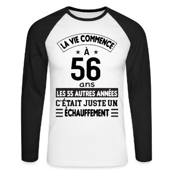 La vie commence à 59ans - T-shirt baseball manches longues Homme - blanc/noir - Devant - Nik (191cm)