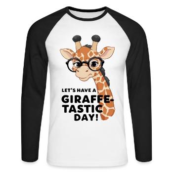Lasst uns einen fantastischen Tag haben - Giraffe - Unisex Baseballshirt langarm - Weiß/Schwarz - Vorne - Nik (191cm)