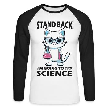 Résignation - J’essaie la science - T-shirt baseball manches longues Homme - blanc/noir - Devant - Nik (191cm)