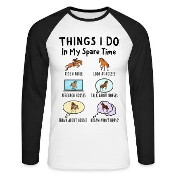 Things I Do in My Spare Time: All About Horses - Unisex Long Sleeve Baseball T-Shirt - white/black - Front - Nik (191cm)