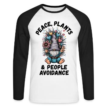 Paix, plantes et évitement humain - T-shirt baseball manches longues Homme - blanc/noir - Devant - Nik (191cm)