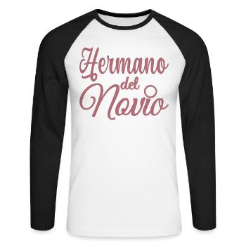 Hermano del Novio Bräutigams Bruder Hochzeitsgeschenk - Unisex Baseballshirt langarm - Weiß/Schwarz - Vorne - Nik (191cm)