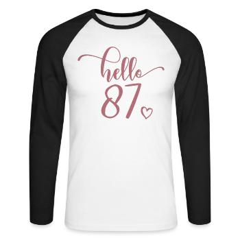 Hello 87th - Mignon cadeau de 87e anniversaire pour femmes - T-shirt baseball manches longues Homme - blanc/noir - Devant - Nik (191cm)